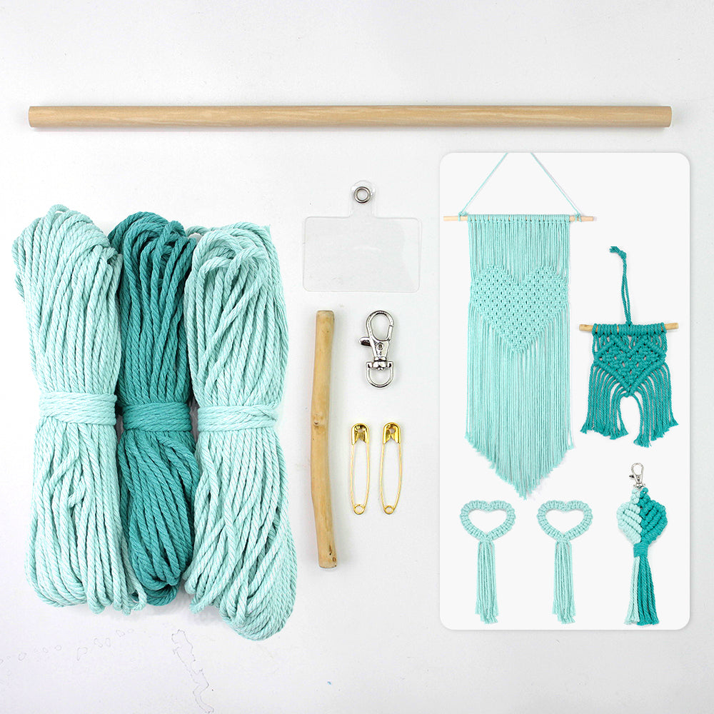 Macrame Kit Heart Series 4-Piece Combo Kit | Tassel Heart Tapestry/Keychain/Napkin Ring | Bohemian Style | Beginner Weaving