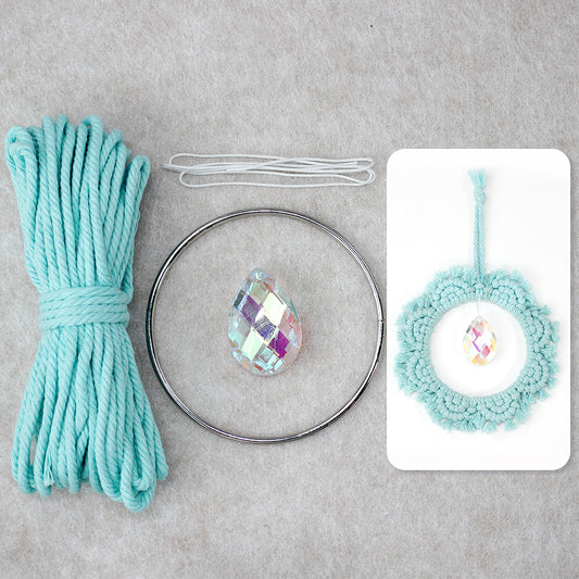 1PCS BUFANTL Macrame Kit for Beginners, Bohemian Round Lace Crystal Hanging DIY Craft Kit, Hand Woven Ornament for Decoration & Friendship Gifting