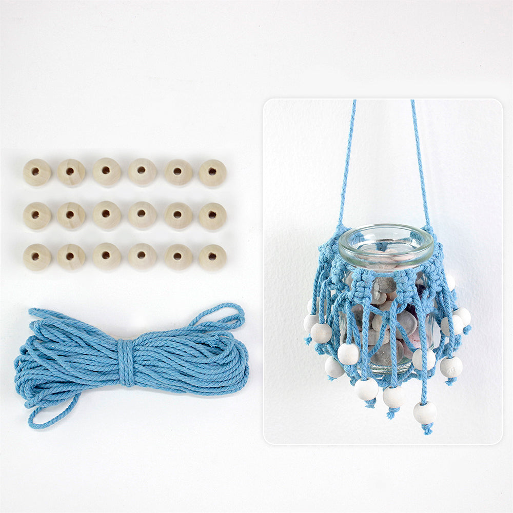 DIY Enthusiasts Mini Storage Hanger Macrame Kit | Cute Wooden Bead Plant Net Bag Weaving Kit | Home Decoration Hanging Basket