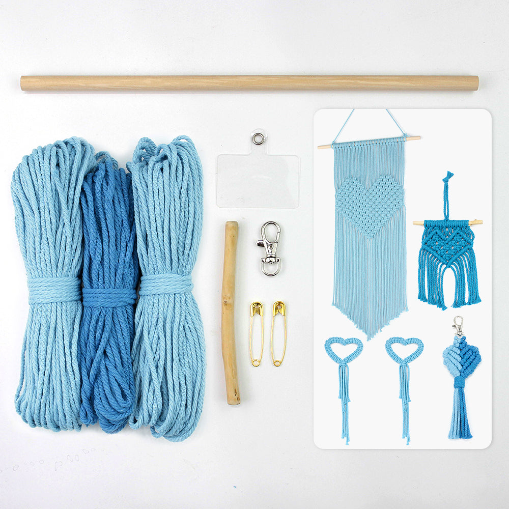 Macrame Kit Heart Series 4-Piece Combo Kit | Tassel Heart Tapestry/Keychain/Napkin Ring | Bohemian Style | Beginner Weaving