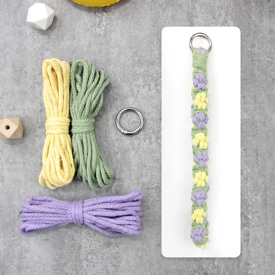 Macrame Kit Cute Cat Paw Wristband Keychain Weaving Kit | Multi-Colors | 2-Tone Pattern | Anti-Lost Strap/Bag Charm | Beginner-Friendly