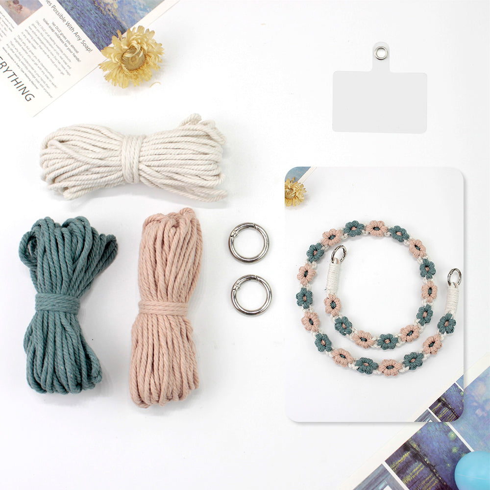 Macrame Kit Daisy Phone Lanyard Weaving Kit | Multi-Colors | Spaced-Color Daisy Pattern | Camera Lanyard/Anti-Lost Strap | Beginner-Friendly