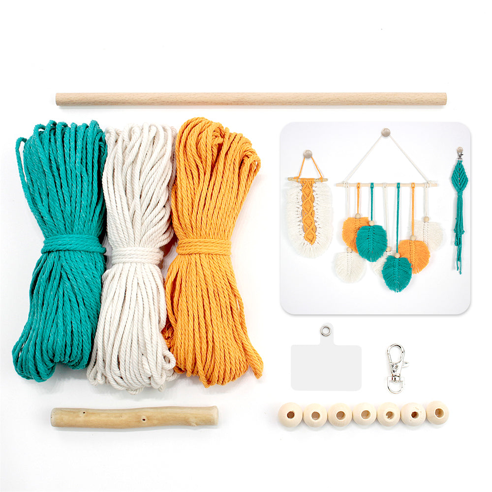 Macrame Kit 3pcs Leaf Set Weaving Kit | English Tutorials | Tapestry/Keychain | Bohemian Style | Beginner Weaving