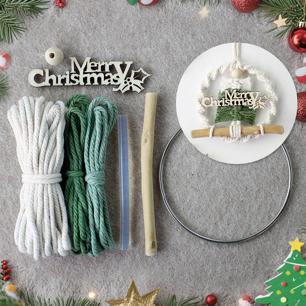Gradient Christmas tree wreath weaving pendant material kit, macrame kit, Christmas decoration for cars, DIY accessories for bags, home holiday decorations for beginners
