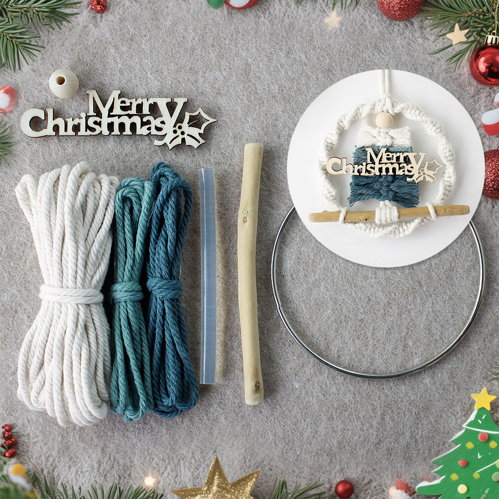 Gradient Christmas tree wreath weaving pendant material kit, macrame kit, Christmas decoration for cars, DIY accessories for bags, home holiday decorations for beginners