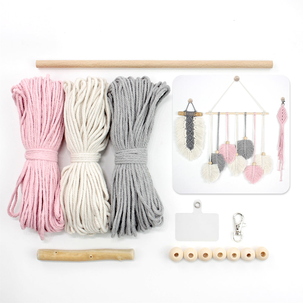 Macrame Kit 3pcs Leaf Set Weaving Kit | English Tutorials | Tapestry/Keychain | Bohemian Style | Beginner Weaving