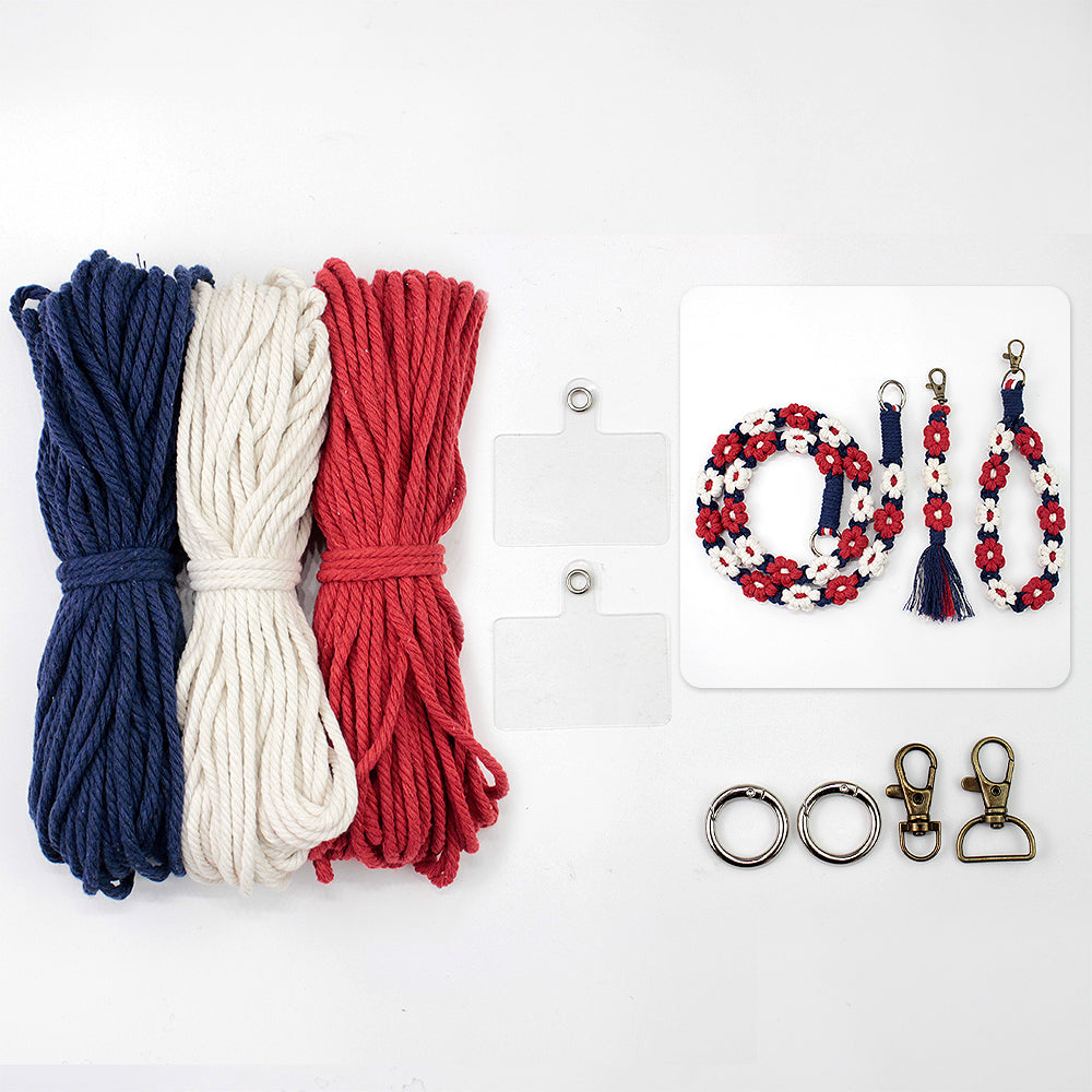 Macrame Kit Daisy Keychain Wristband Lanyard Combo Kit | Contrast/Fresh Colors | Anti-Lost String | Beginner Weavinggift wrapping