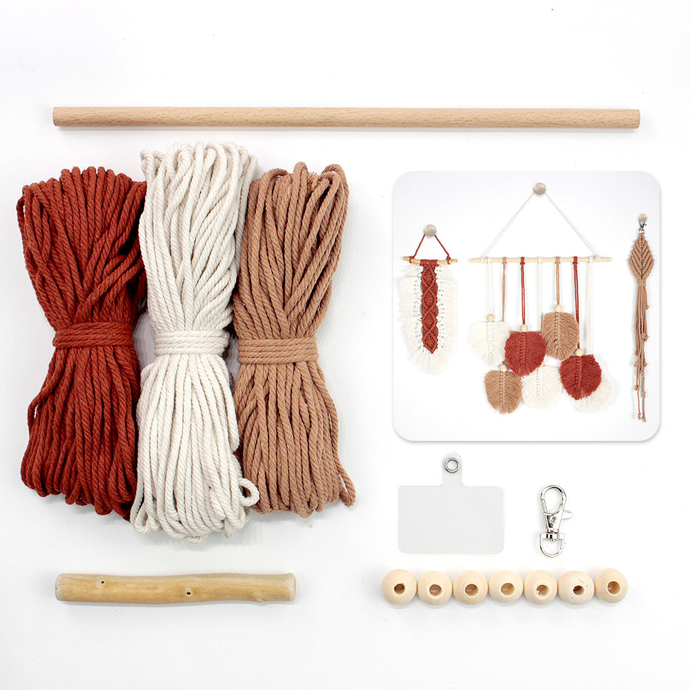 Macrame Kit 3pcs Leaf Set Weaving Kit | English Tutorials | Tapestry/Keychain | Bohemian Style | Beginner Weaving