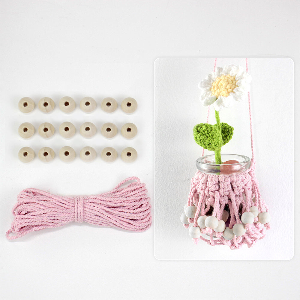 DIY Enthusiasts Mini Storage Hanger Macrame Kit | Cute Wooden Bead Plant Net Bag Weaving Kit | Home Decoration Hanging Basket