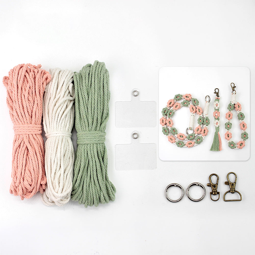 Macrame Kit Daisy Keychain Wristband Lanyard Combo Kit | Contrast/Fresh Colors | Anti-Lost String | Beginner Weavinggift wrapping