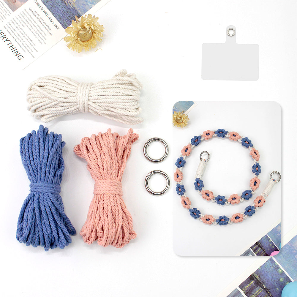 Macrame Kit Daisy Phone Lanyard Weaving Kit | Multi-Colors | Spaced-Color Daisy Pattern | Camera Lanyard/Anti-Lost Strap | Beginner-Friendly