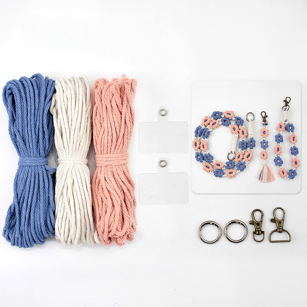 Macrame Kit Daisy Keychain Wristband Lanyard Combo Kit | Contrast/Fresh Colors | Anti-Lost String | Beginner Weavinggift wrapping