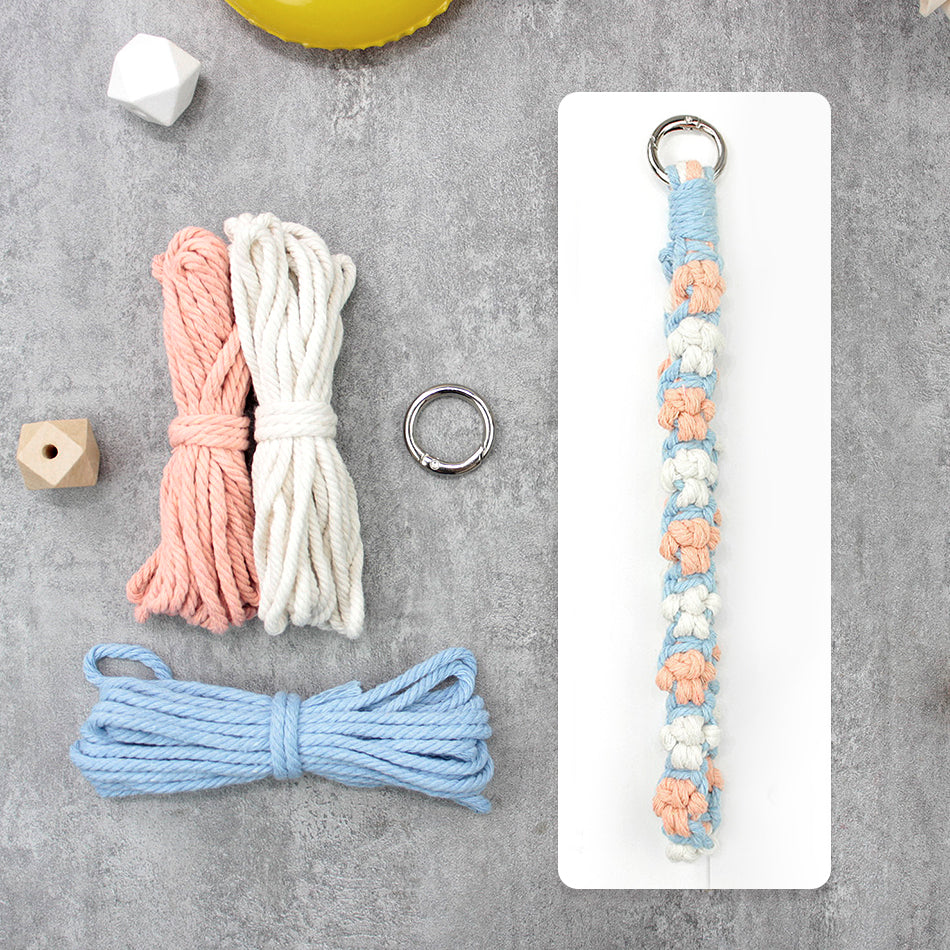 Macrame Kit Cute Cat Paw Wristband Keychain Weaving Kit | Multi-Colors | 2-Tone Pattern | Anti-Lost Strap/Bag Charm | Beginner-Friendly