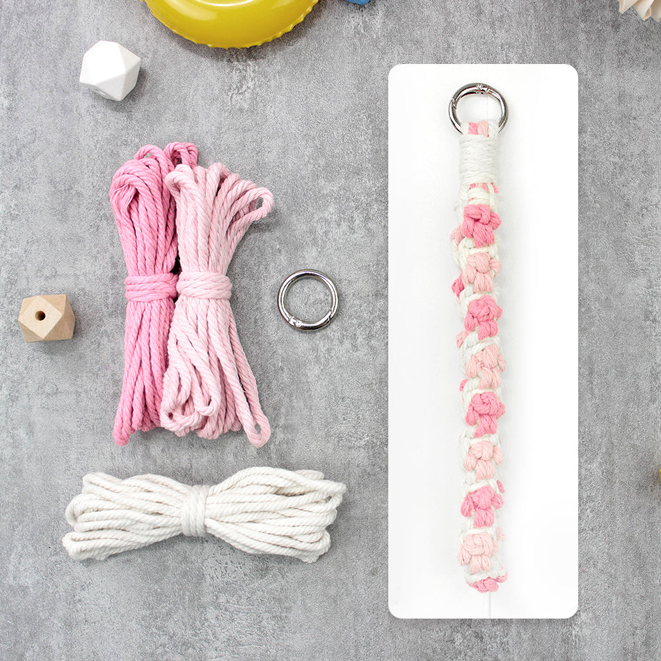 Macrame Kit Cute Cat Paw Wristband Keychain Weaving Kit | Multi-Colors | 2-Tone Pattern | Anti-Lost Strap/Bag Charm | Beginner-Friendly