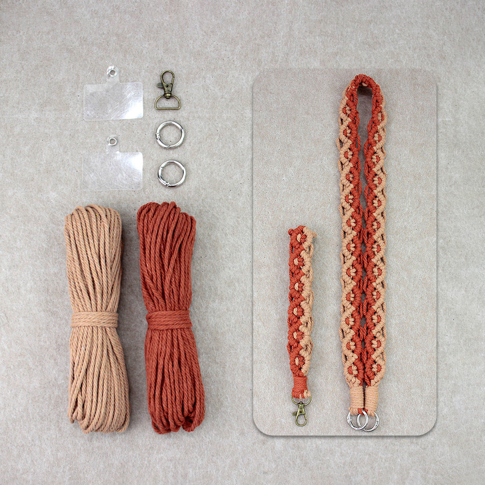 Macrame Kit Diagonal Curl Knot Keychain Combo Kit | Phone Wristband/Lanyard | Anti-Lost String | Beginner Weaving Lanyard