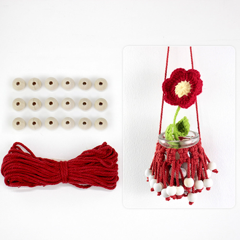 DIY Enthusiasts Mini Storage Hanger Macrame Kit | Cute Wooden Bead Plant Net Bag Weaving Kit | Home Decoration Hanging Basket