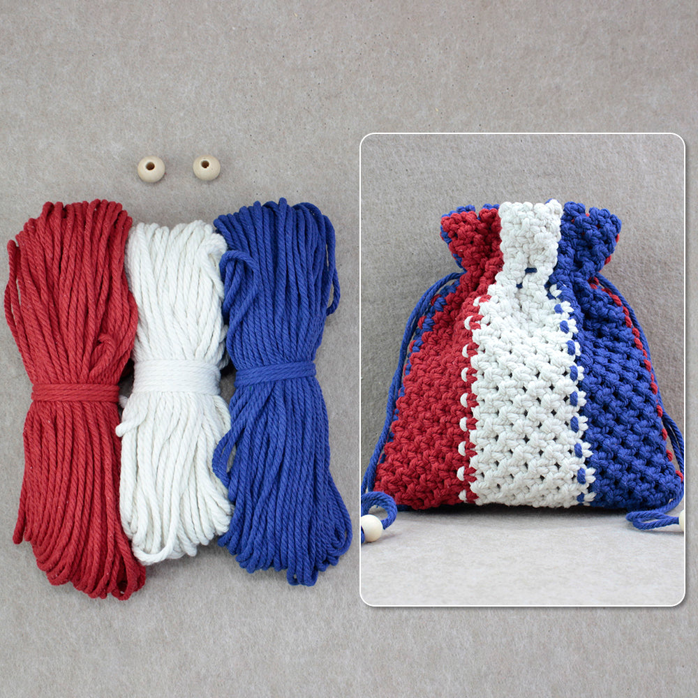 Macrame Kit Fortune Bag Storage Weaving Kit | 3-Color Patchwork | Drawstring Closure | Beginner-Friendly | Bead Accent | DIY Gift