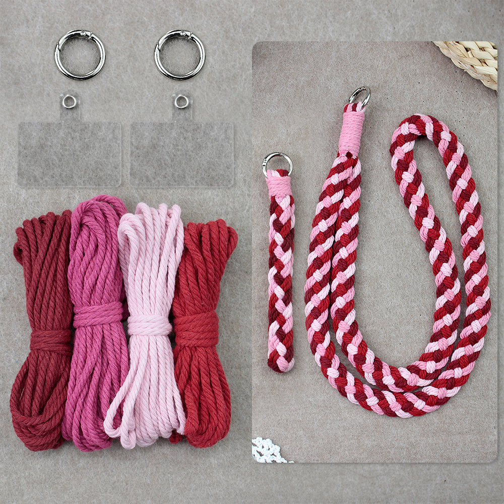 Macrame Kit 4-Strand Braid Keychain Combo Kit | Anti-Lost String/Bag Strap | English Tutorial | Beginner-Friendly | Handmade Gift