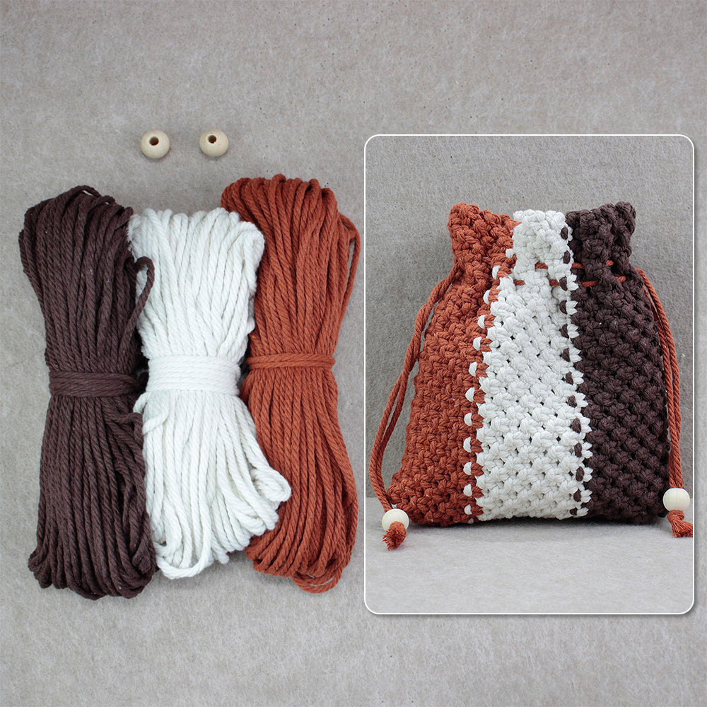 Macrame Kit Fortune Bag Storage Weaving Kit | 3-Color Patchwork | Drawstring Closure | Beginner-Friendly | Bead Accent | DIY Gift