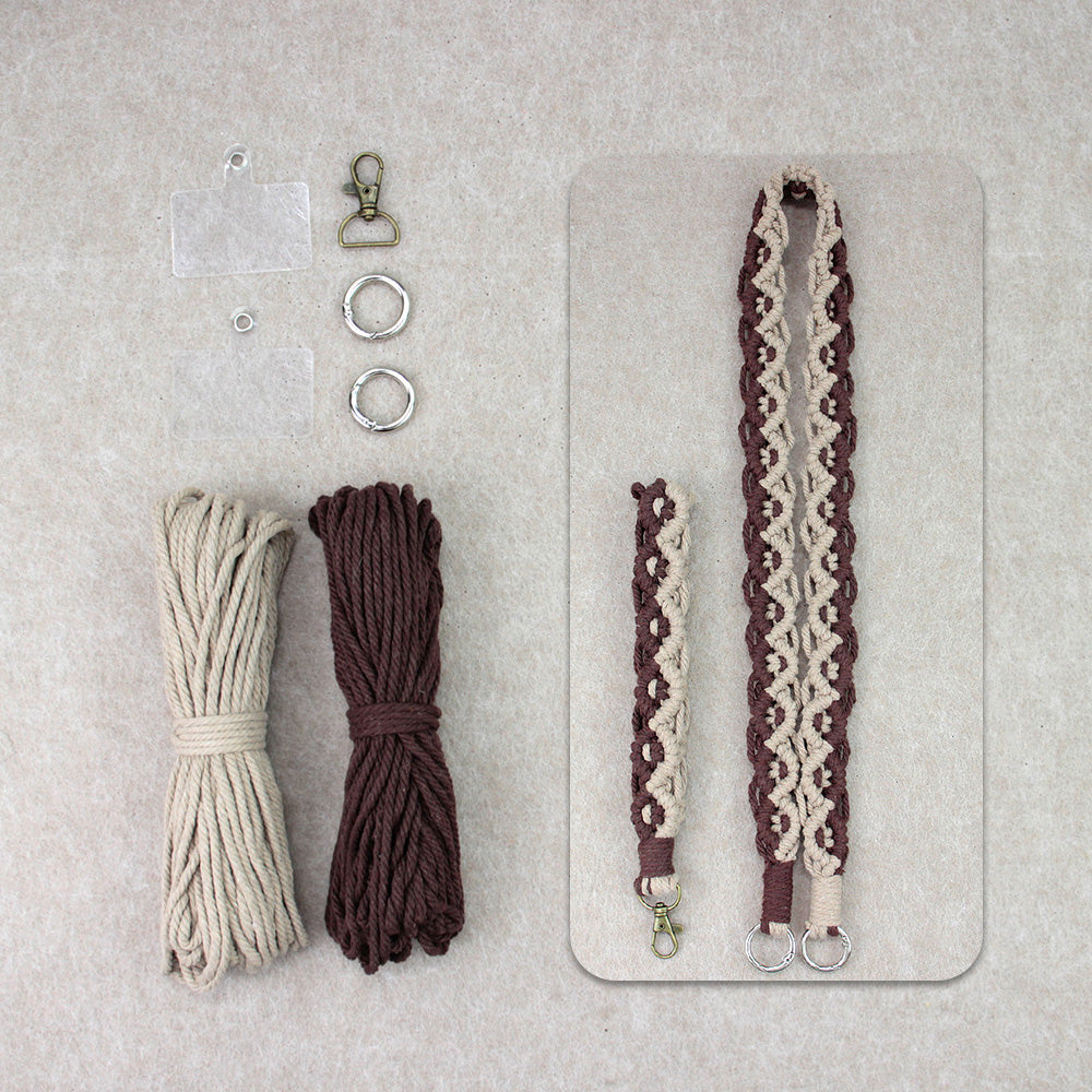 Macrame Kit Diagonal Curl Knot Keychain Combo Kit | Phone Wristband/Lanyard | Anti-Lost String | Beginner Weaving Lanyard