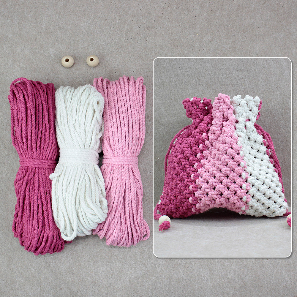 Macrame Kit Fortune Bag Storage Weaving Kit | 3-Color Patchwork | Drawstring Closure | Beginner-Friendly | Bead Accent | DIY Gift