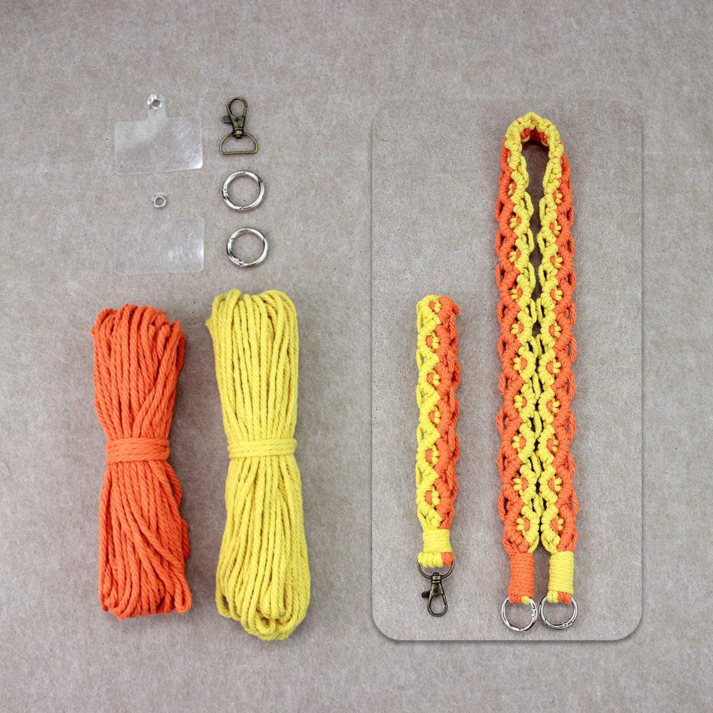 Macrame Kit Diagonal Curl Knot Keychain Combo Kit | Phone Wristband/Lanyard | Anti-Lost String | Beginner Weaving Lanyard
