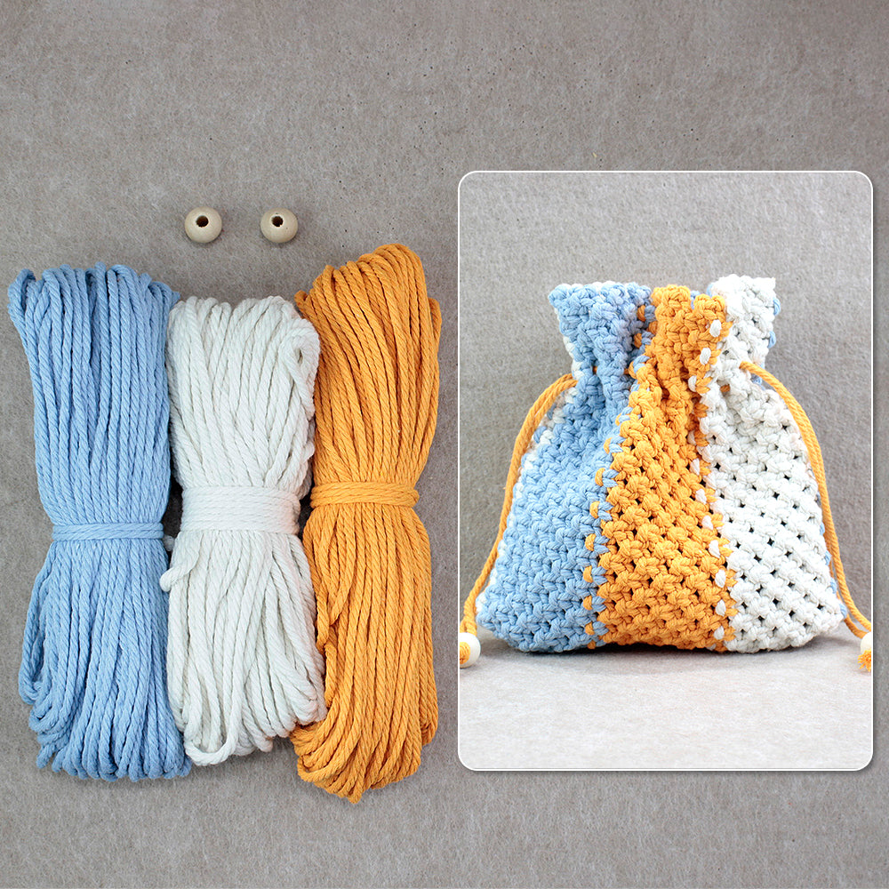 Macrame Kit Fortune Bag Storage Weaving Kit | 3-Color Patchwork | Drawstring Closure | Beginner-Friendly | Bead Accent | DIY Gift