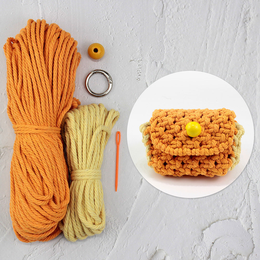 Square Earphone Bag Weaving Kit Macrame Kit | Bead Buckle Anti-Drop | Multi-Storage Use | DIY Gift | Beginner-Friendly