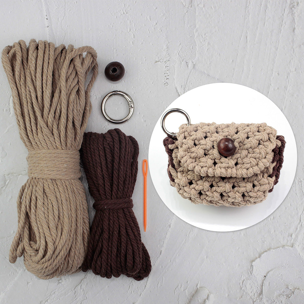 Square Earphone Bag Weaving Kit Macrame Kit | Bead Buckle Anti-Drop | Multi-Storage Use | DIY Gift | Beginner-Friendly