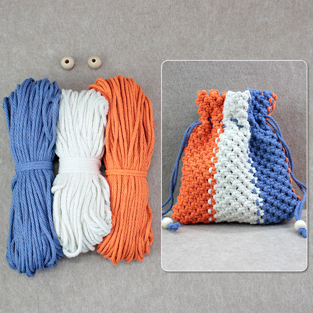 Macrame Kit Fortune Bag Storage Weaving Kit | 3-Color Patchwork | Drawstring Closure | Beginner-Friendly | Bead Accent | DIY Gift