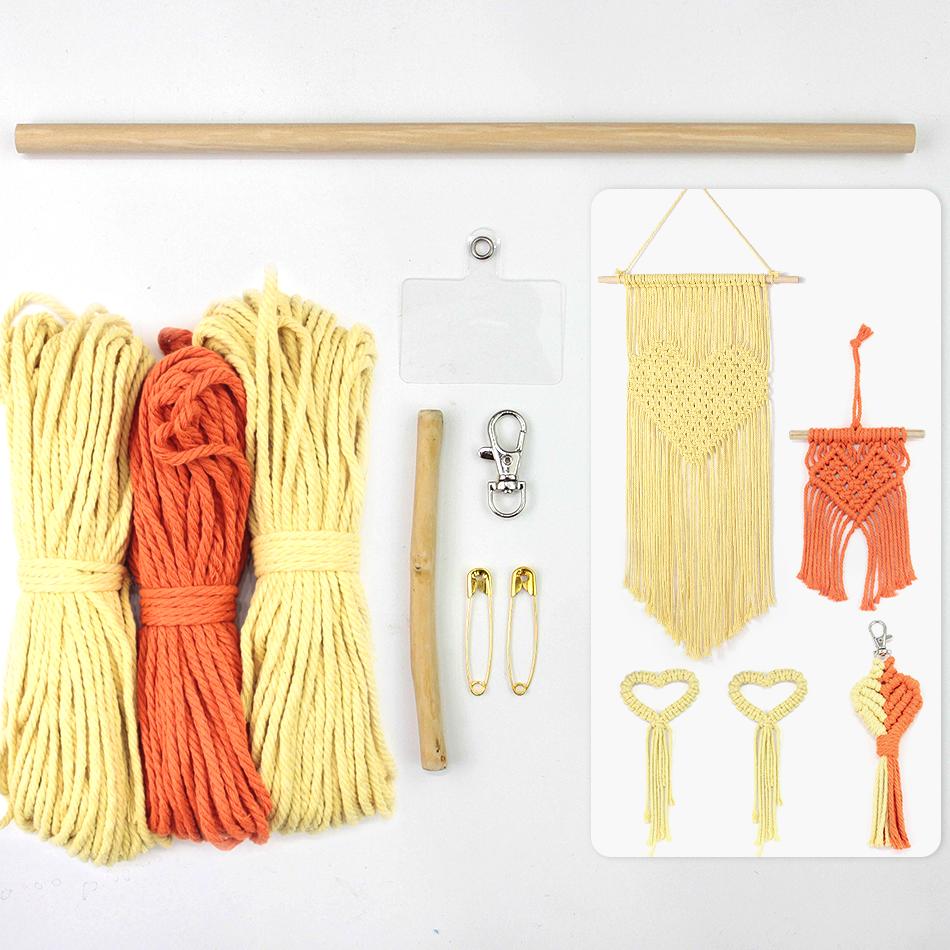 Macrame Kit Heart Series 4-Piece Combo Kit | Tassel Heart Tapestry/Keychain/Napkin Ring | Bohemian Style | Beginner Weaving