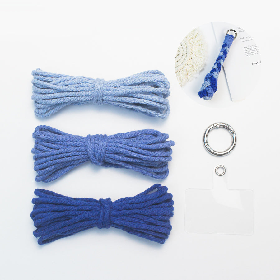Three-Strand Flat Knot Keychain Weaving Material Pack Macrame Kit: High-Quality Polyester Weaving Rope, Detailed Tutorial, Key Ring Spring Clasp, Phone Clip. Braid Separately then Combine, Exquisite Bottom. For Beginners