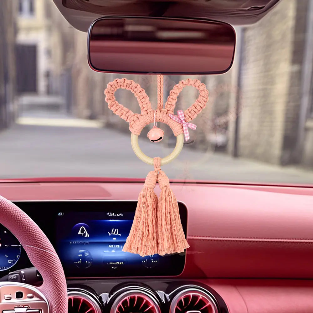 Macrame Kit for Beginners, Boho Rabbit Car Hanging DIY Craft Kit, Vintage Ethnic Ornament Making Set