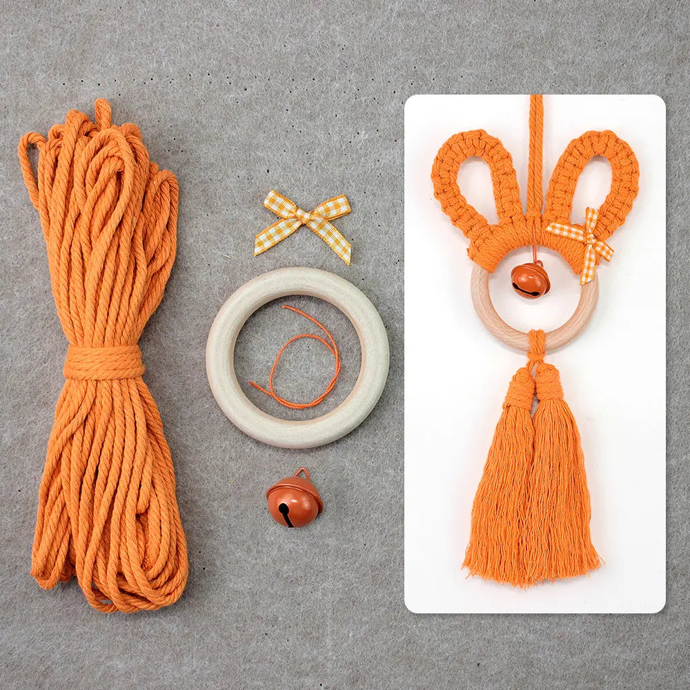 Macrame Kit for Beginners, Boho Rabbit Car Hanging DIY Craft Kit, Vintage Ethnic Ornament Making Set