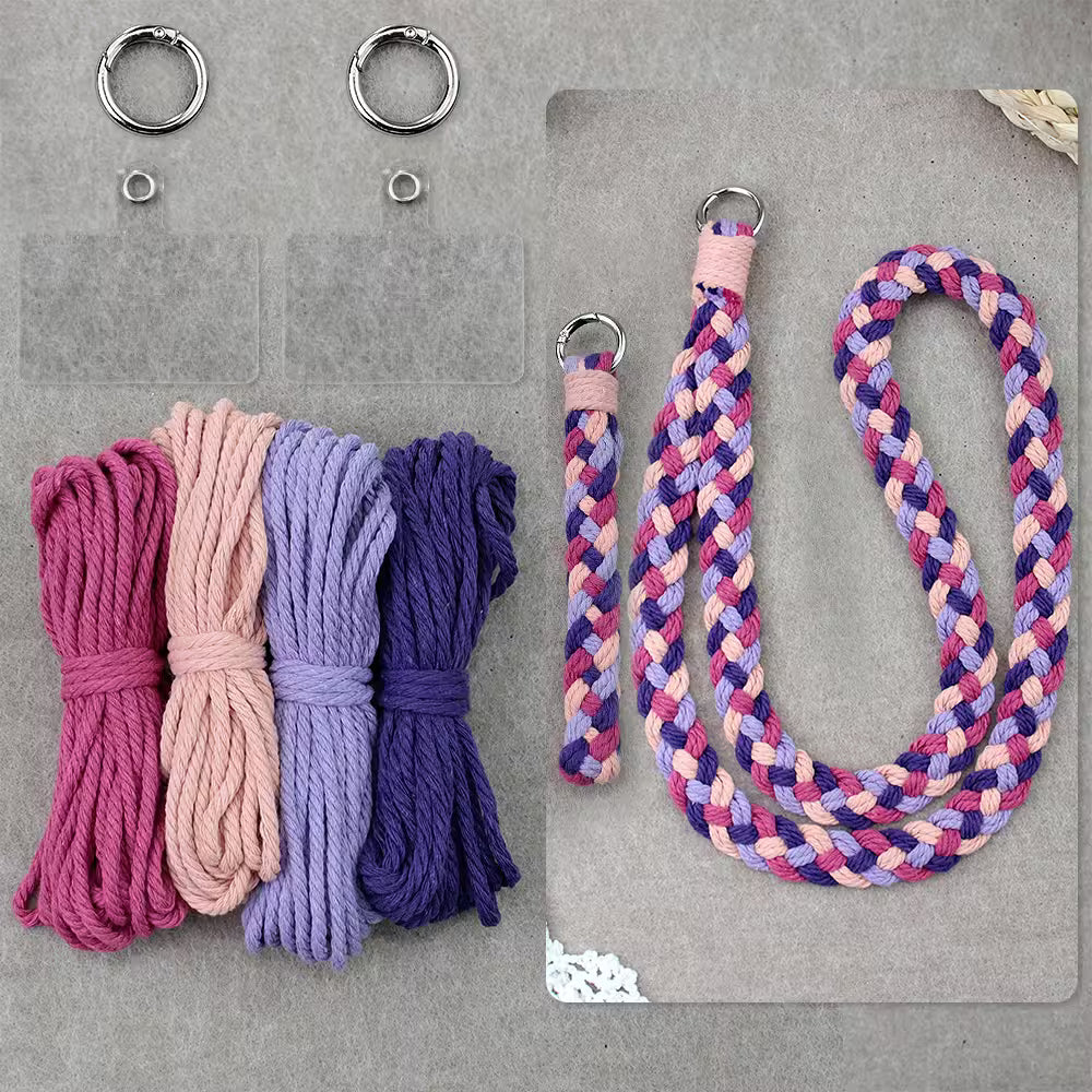 Macrame Kit for Beginners, Boho 2Pcs Braid Keychain & Lanyard DIY Craft Kit