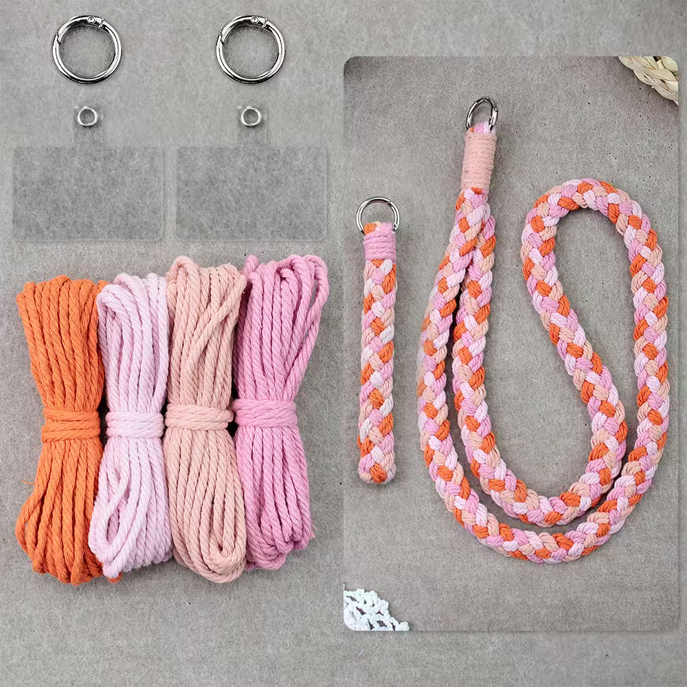 Macrame Kit for Beginners, Boho 2Pcs Braid Keychain & Lanyard DIY Craft Kit
