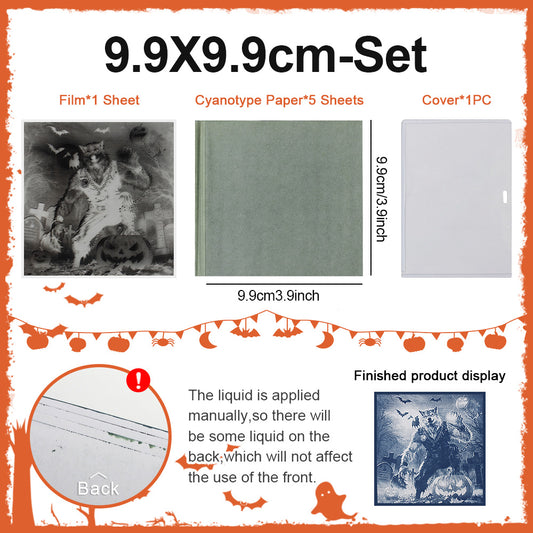 9.9×9.9 Halloween Cyanotype Paper 5-Sheet Kit Cyanotype Set 1 Halloween Film Sun Art Paper Vintage Printing For Holiday Deco/DIY Gifting