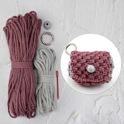 Square Earphone Bag Weaving Kit Macrame Kit | Bead Buckle Anti-Drop | Multi-Storage Use | DIY Gift | Beginner-Friendly