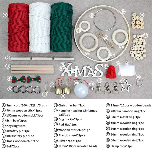 Macrame Kit for Beginners, Boho Christmas Combo Kit, Make 21 Styles Ornaments Gift