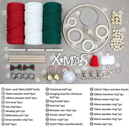 Macrame Kit Christmas Series Weaving Kit | 10 Tutorials | Keychain/Wristband/Christmas Ring | Beginner Weaving