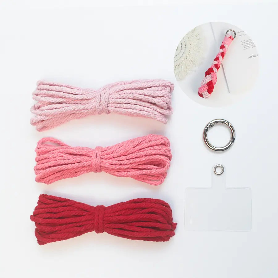 Macrame Kit for Beginners | DIY 3-Strand Braid Square Knot Macrame Keychain Wrist Strap Craft Kit