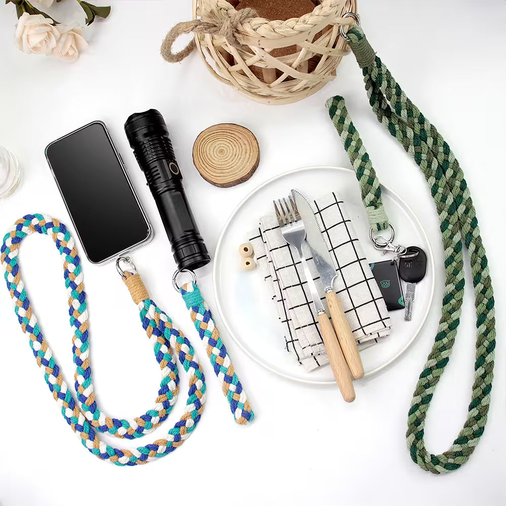 Macrame Kit for Beginners, Boho 2Pcs Braid Keychain & Lanyard DIY Craft Kit
