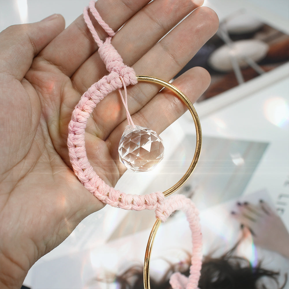 1Set DIY Semicircle Crystal Sun Catcher Macrame Kit | Polyester Fiber Home & Courtyard Decor Creative Gift for Friends