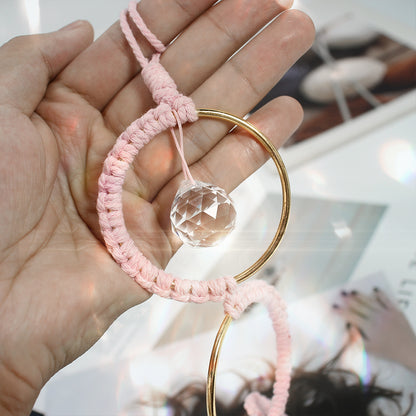 1Set DIY Semicircle Crystal Sun Catcher Macrame Kit | Polyester Fiber Home & Courtyard Decor Creative Gift for Friends