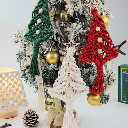 Beginner-Friendly DIY Wooden Bead Christmas Tree Macrame Kit - Holiday Decoration Pendant, Home & Car Christmas Ornament