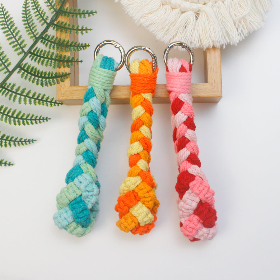 Three-Strand Flat Knot Keychain Weaving Material Pack Macrame Kit: High-Quality Polyester Weaving Rope, Detailed Tutorial, Key Ring Spring Clasp, Phone Clip. Braid Separately then Combine, Exquisite Bottom. For Beginners