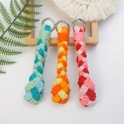 Three-Strand Flat Knot Keychain Weaving Material Pack Macrame Kit: High-Quality Polyester Weaving Rope, Detailed Tutorial, Key Ring Spring Clasp, Phone Clip. Braid Separately then Combine, Exquisite Bottom. For Beginners