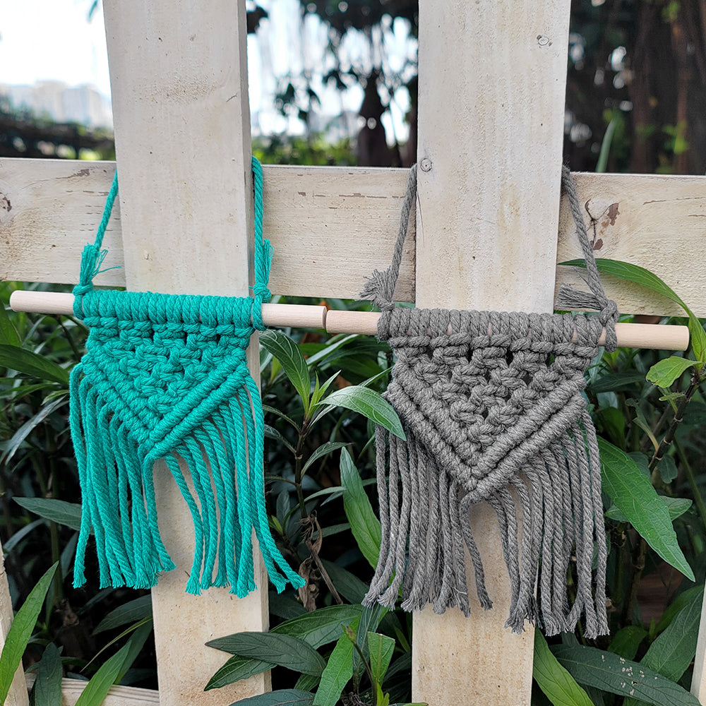 Macrame Kit Dopamine Mini Tapestry Weaving Kit | Triangle Body+Bottom Fringes | Multi-Color Option | Bedroom/Living Room Decor | Beginner-Friendly
