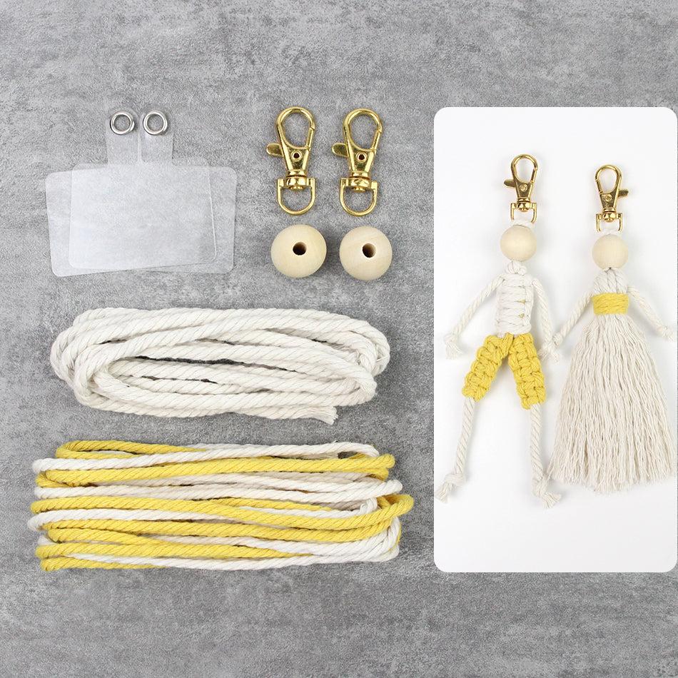 Macrame Kit Boy & Girl Handmade Weaving Keychain Set Movable Limbs, Fringe Skirt | Valentine's Day Gift, Beginner-Friendly