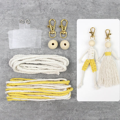 Macrame Kit Boy & Girl Handmade Weaving Keychain Set Movable Limbs, Fringe Skirt | Valentine's Day Gift, Beginner-Friendly